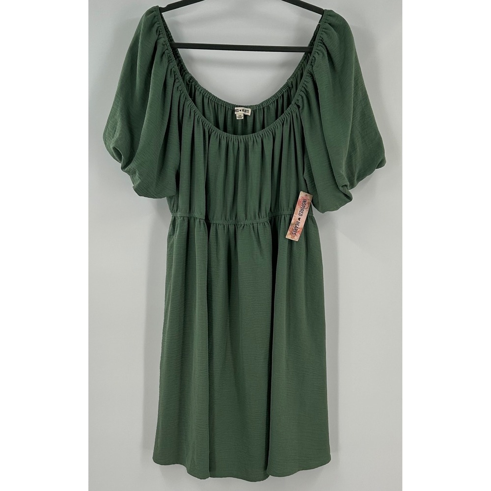 Inspired Hearts Olive Green‎ Puff Sleeve Babydoll Mini Dress 3X Cottgecore Boho
